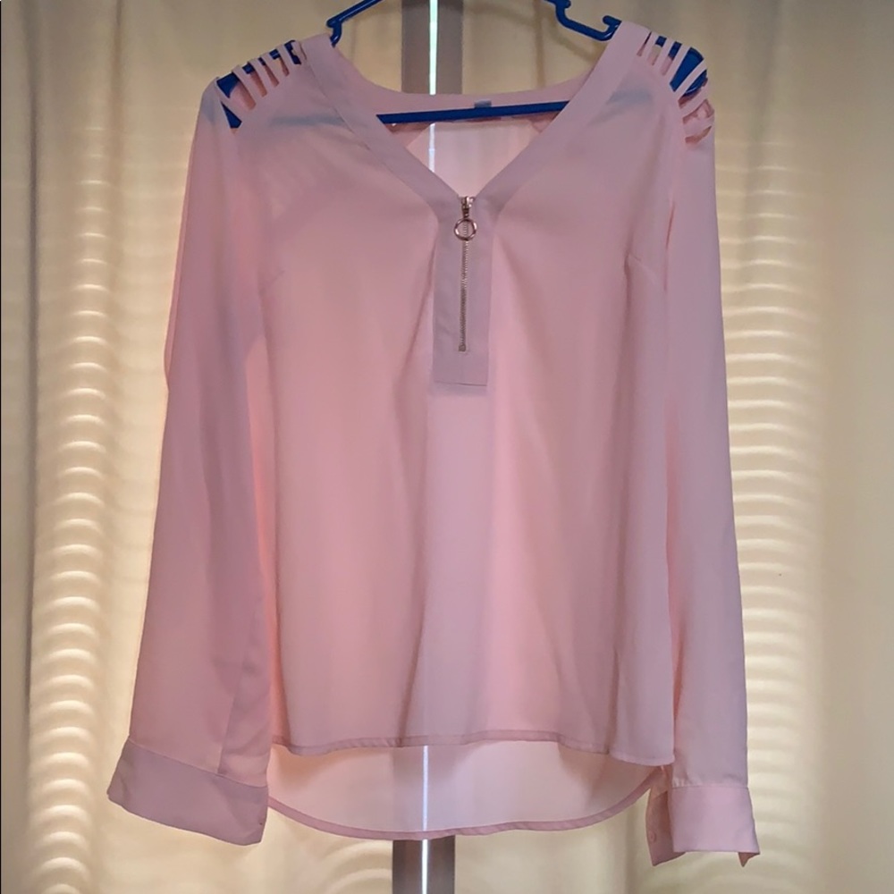 Pink blouse with fun shoulder cut outs